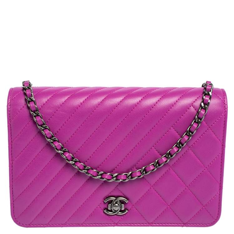 Chanel Purple Quilted Lambskin Leather Coco Boy Wallet on Chain Chanel
