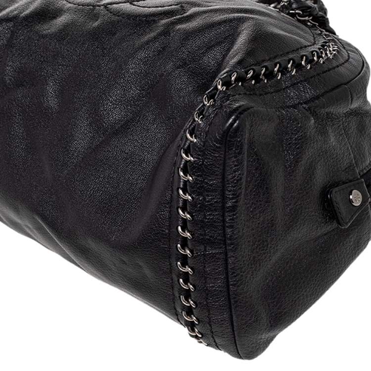 Pre Owned Chanel Black Leather CC Chain Around Bowling Bag