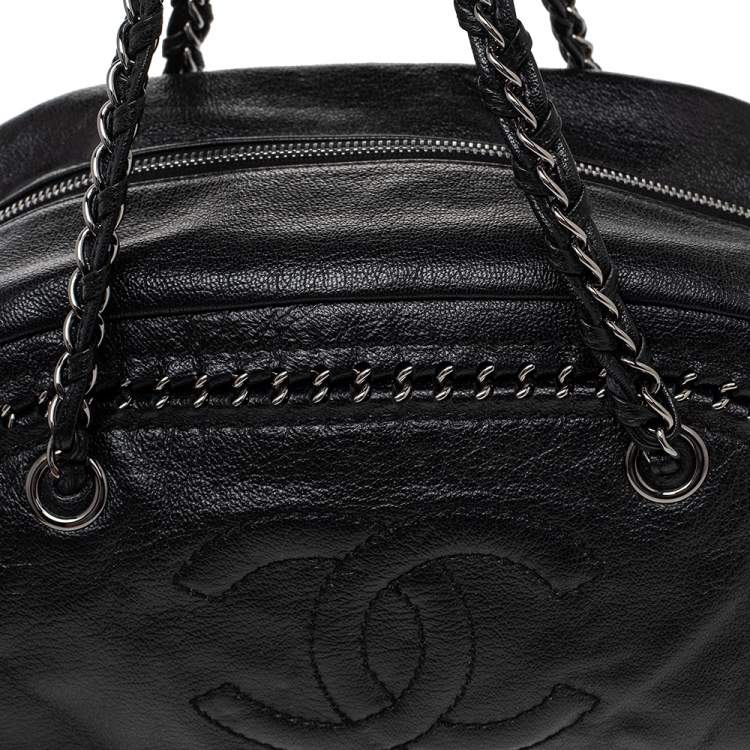 Pre Owned Chanel Black Leather CC Chain Around Bowling Bag