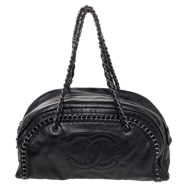 Pre Owned Chanel Black Leather CC Chain Around Bowling Bag