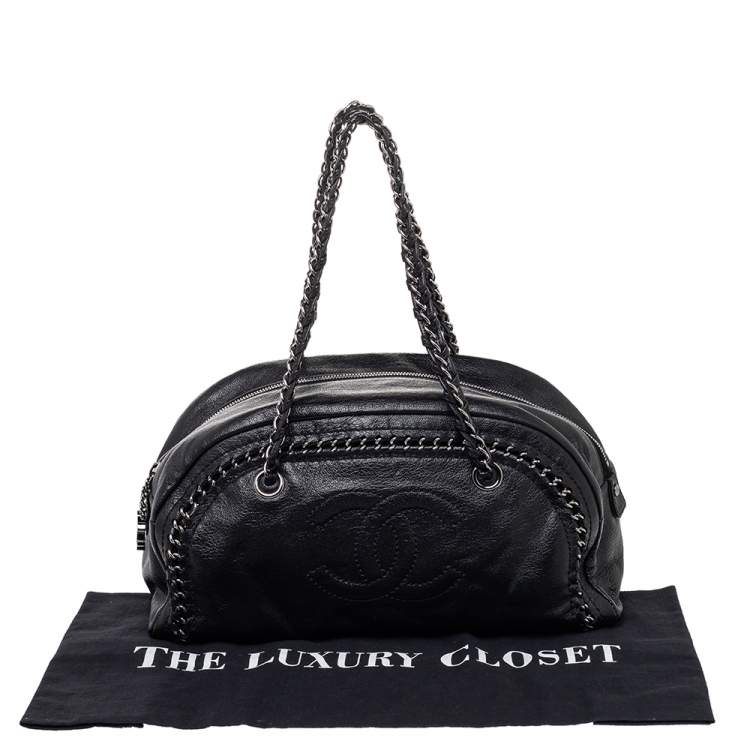 Pre Owned Chanel Black Leather CC Chain Around Bowling Bag