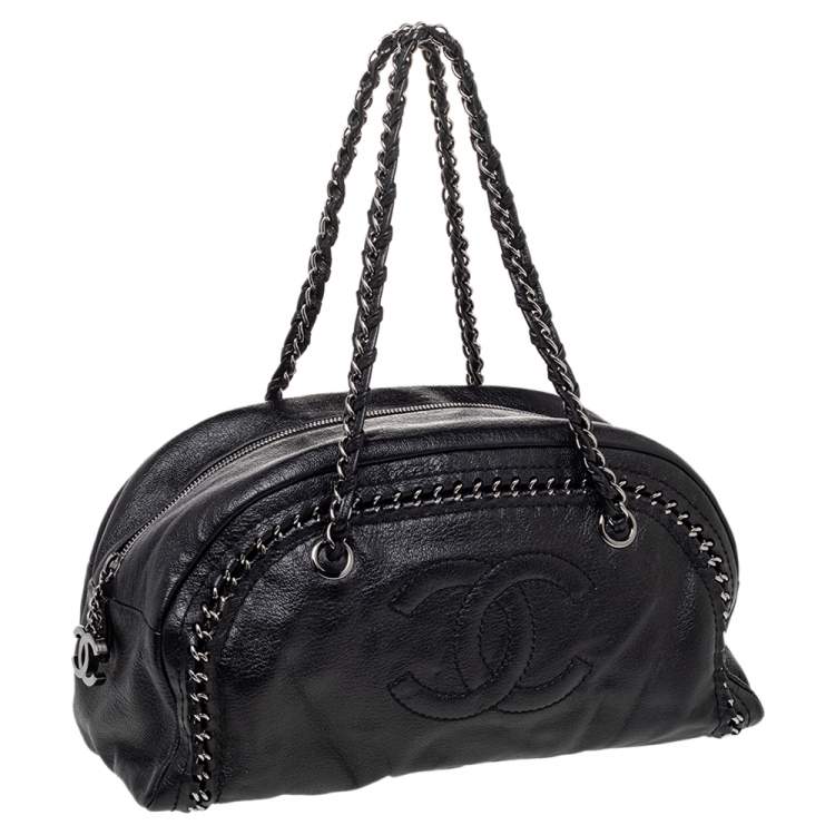 Pre Owned Chanel Black Leather CC Chain Around Bowling Bag