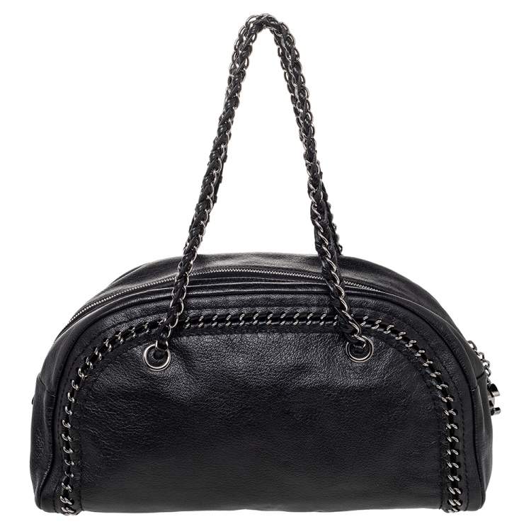 Pre Owned Chanel Black Leather CC Chain Around Bowling Bag