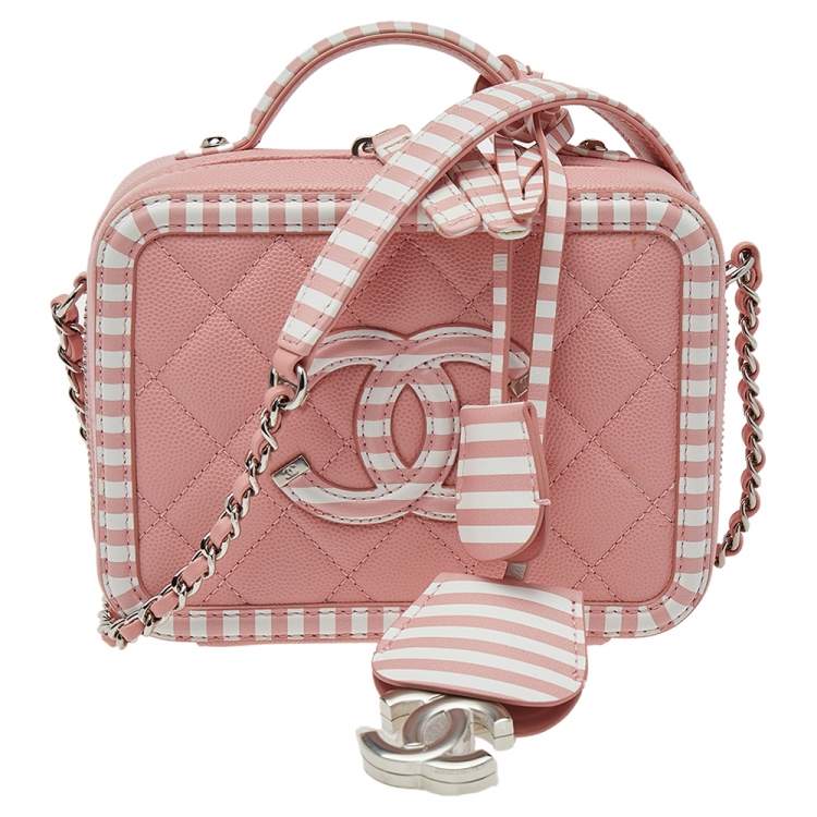 Chanel Pink Quilted Caviar Leather Small CC Filigree Vanity Case Bag Chanel