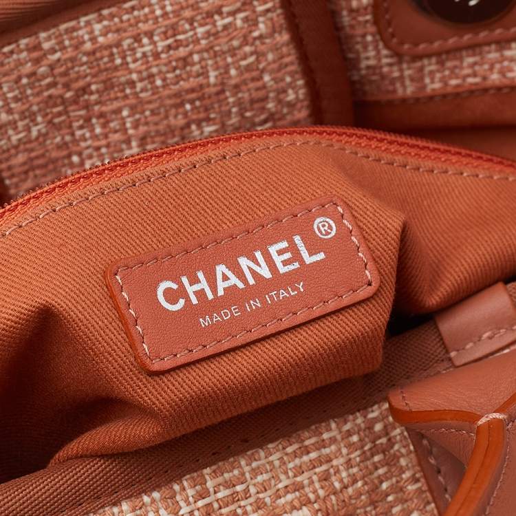 Pre Owned Chanel Bronze/White Woven Canvas And Raffia Large Deauville Bag