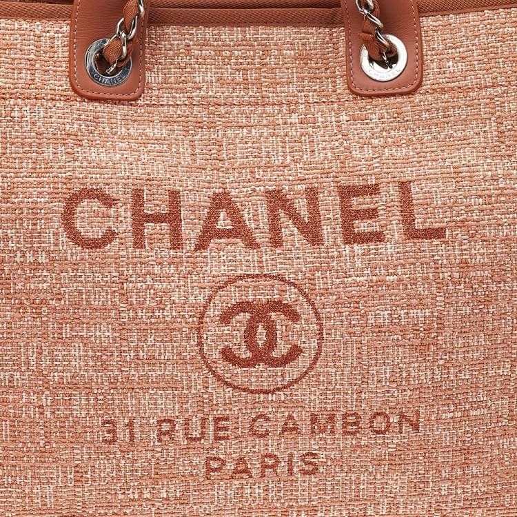 Pre Owned Chanel Bronze/White Woven Canvas And Raffia Large Deauville Bag