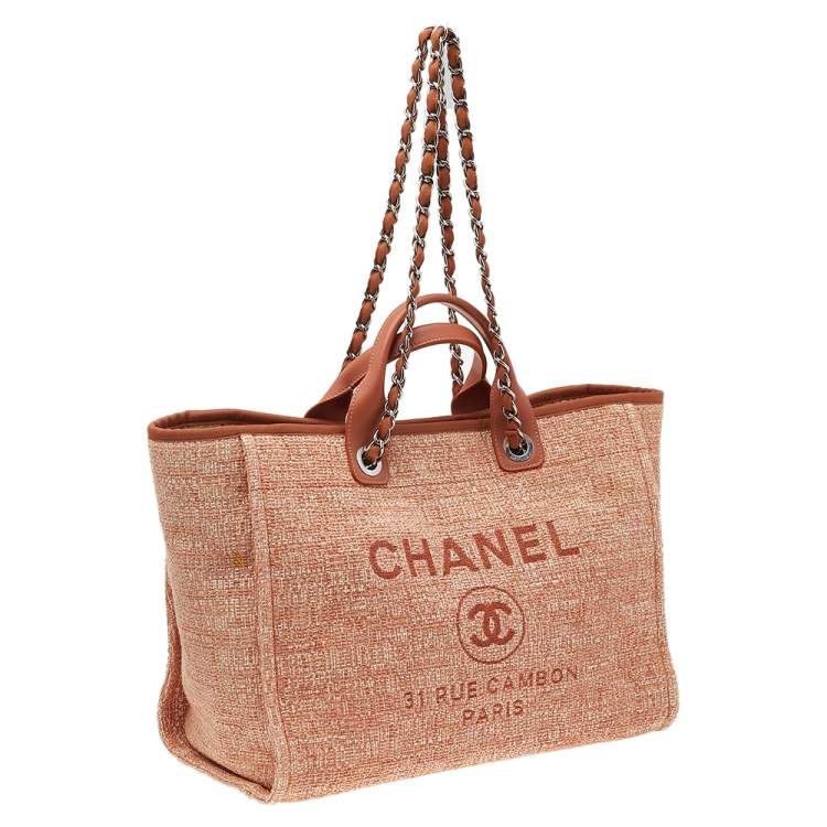 Pre Owned Chanel Bronze/White Woven Canvas And Raffia Large Deauville Bag