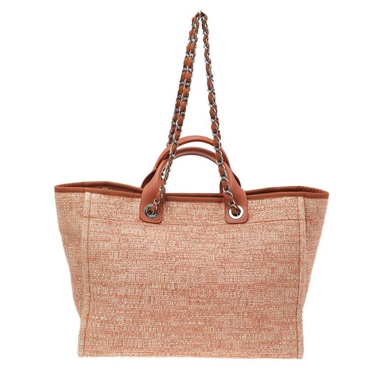 Pre Owned Chanel Bronze/White Woven Canvas And Raffia Large Deauville Bag