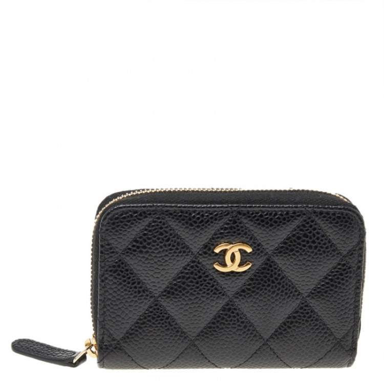 AUTH CHANEL CC BLACK CAVIAR ZIPPED POUCH COIN PURSE CARD HOLDER