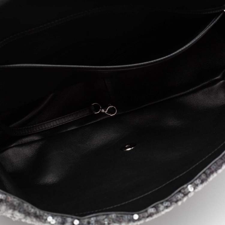 Pre Owned Chanel Grey/Black Sequins Small XXL Travel Flap Bag