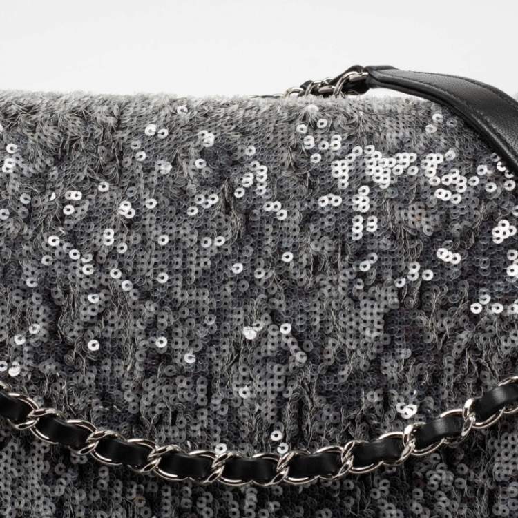 Pre Owned Chanel Grey/Black Sequins Small XXL Travel Flap Bag