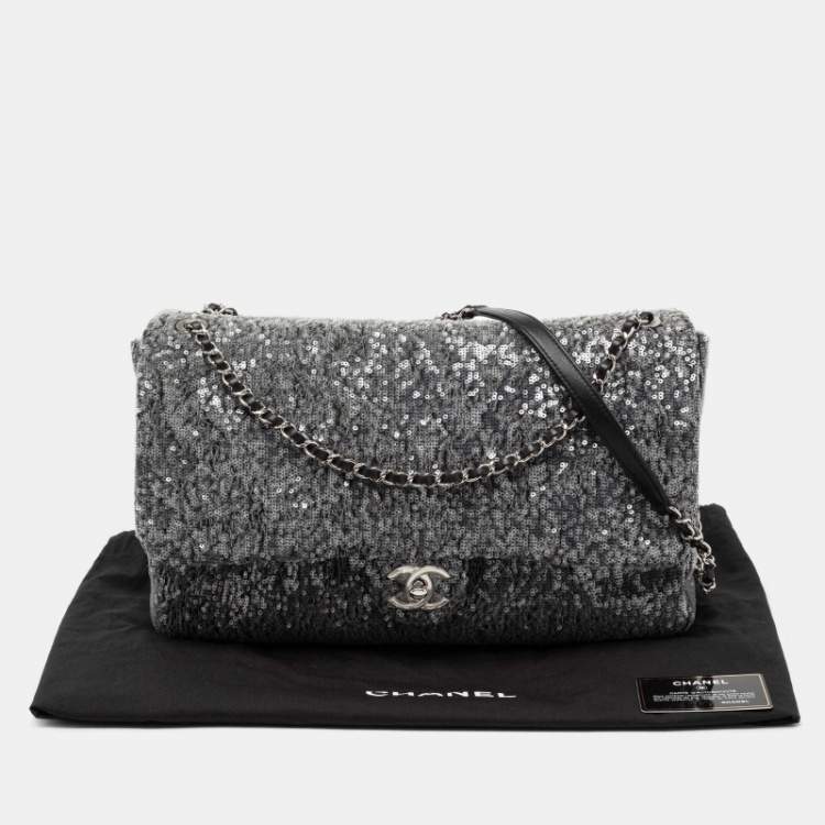 Pre Owned Chanel Grey/Black Sequins Small XXL Travel Flap Bag