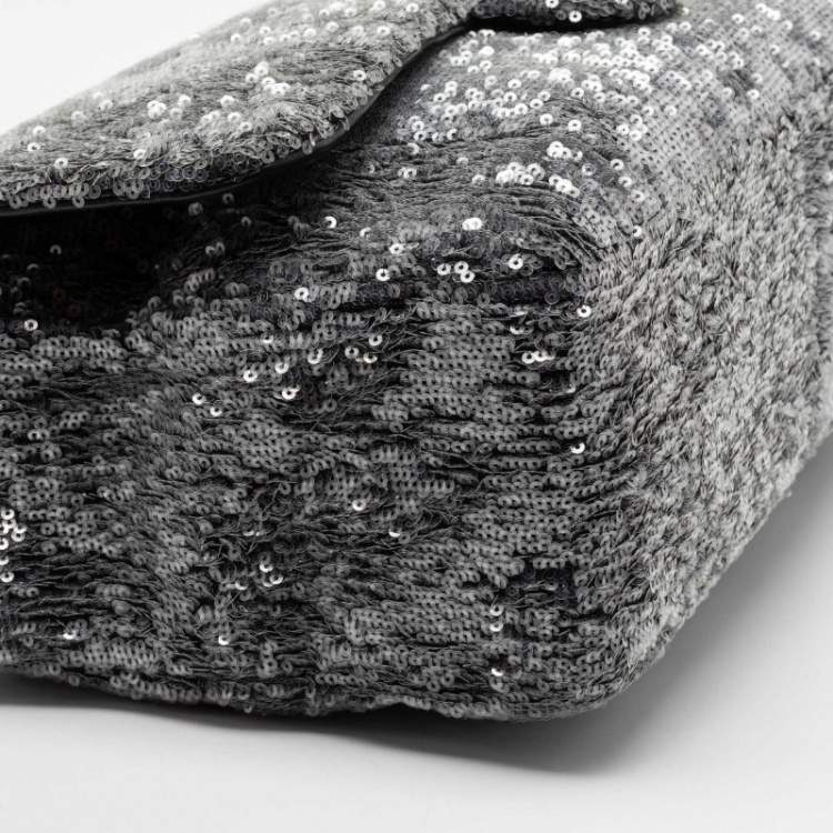 Pre Owned Chanel Grey/Black Sequins Small XXL Travel Flap Bag