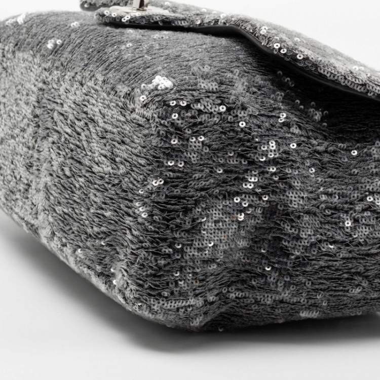 Pre Owned Chanel Grey/Black Sequins Small XXL Travel Flap Bag