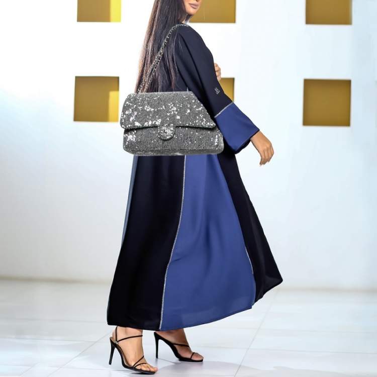 Pre Owned Chanel Grey/Black Sequins Small XXL Travel Flap Bag