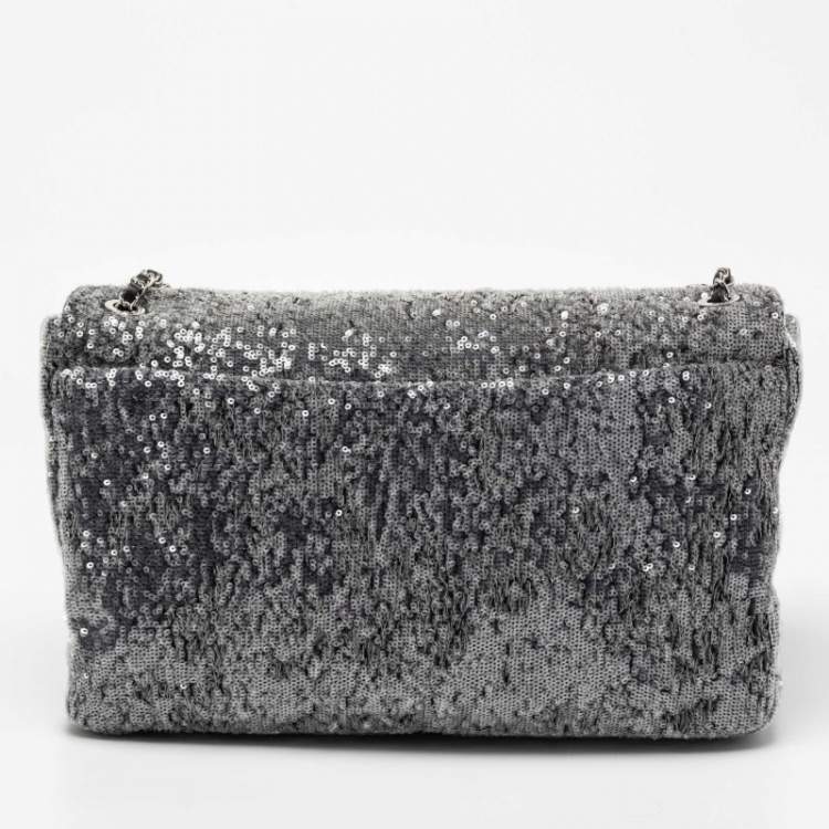 Pre Owned Chanel Grey/Black Sequins Small XXL Travel Flap Bag