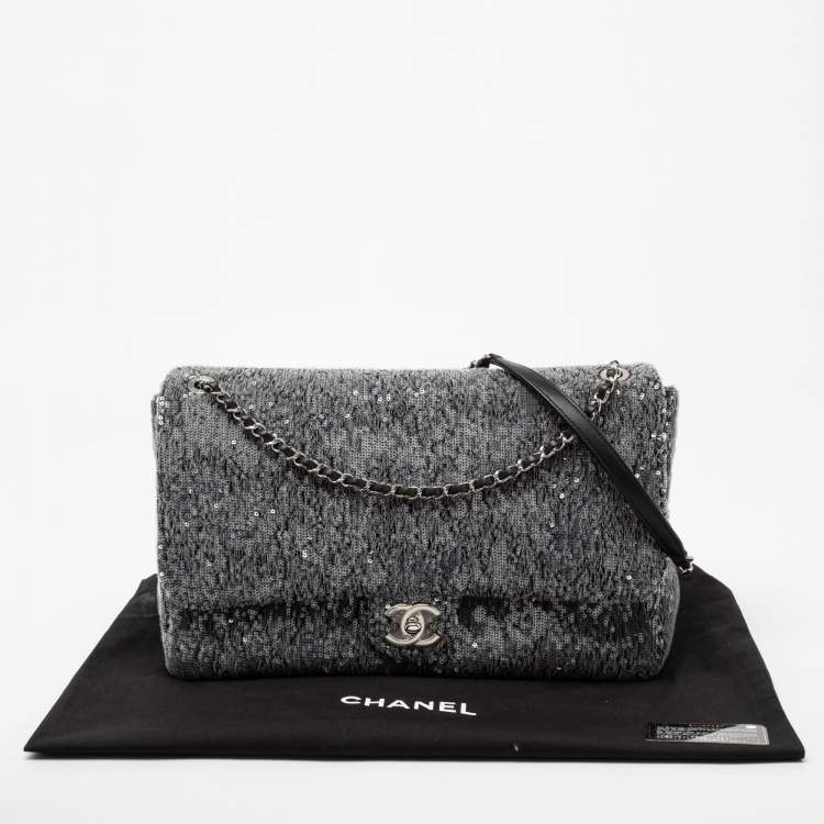 Pre Owned Chanel Grey/Black Sequins Small XXL Travel Flap Bag