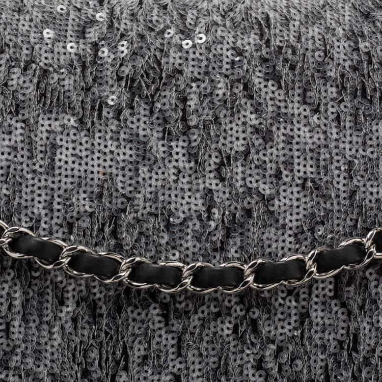 Pre Owned Chanel Grey/Black Sequins Small XXL Travel Flap Bag