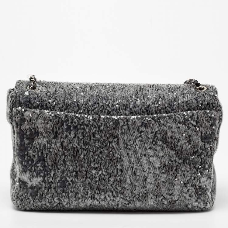 Pre Owned Chanel Grey/Black Sequins Small XXL Travel Flap Bag