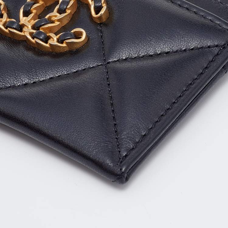Pre Owned Chanel Black Quilted Leather CC Card Holder