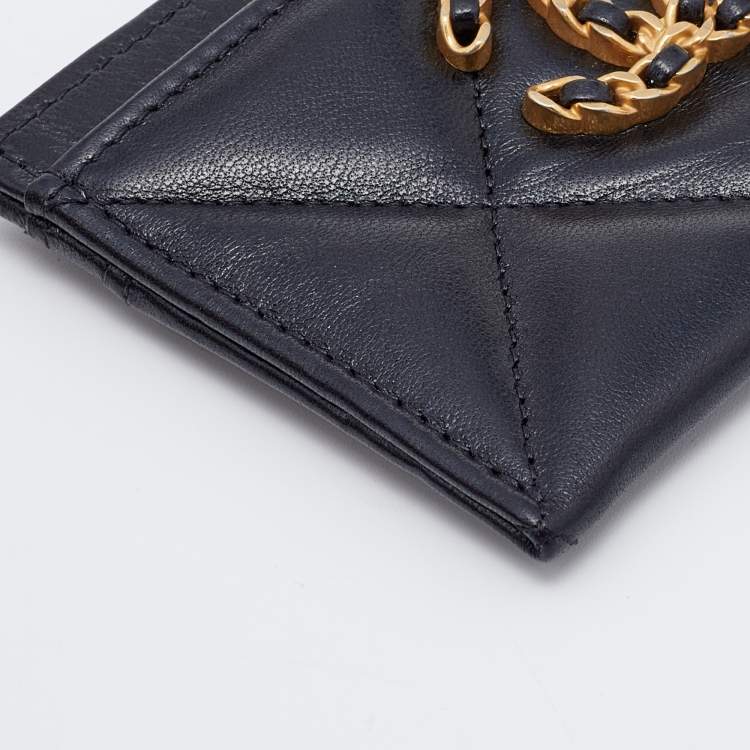 Pre Owned Chanel Black Quilted Leather CC Card Holder