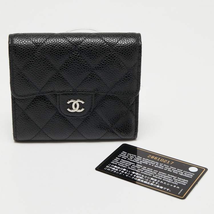 مملوكة مسبقًا Chanel Black Quilted Caviar Leather Classic Trifold Flap Wallet