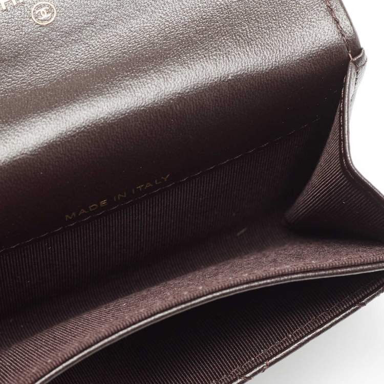 Pre Owned Chanel Dark Brown Quilted Leather CC Classic Flap Card Case