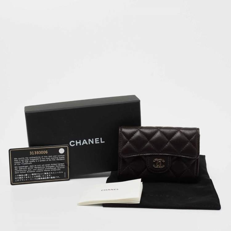 Pre Owned Chanel Dark Brown Quilted Leather CC Classic Flap Card Case