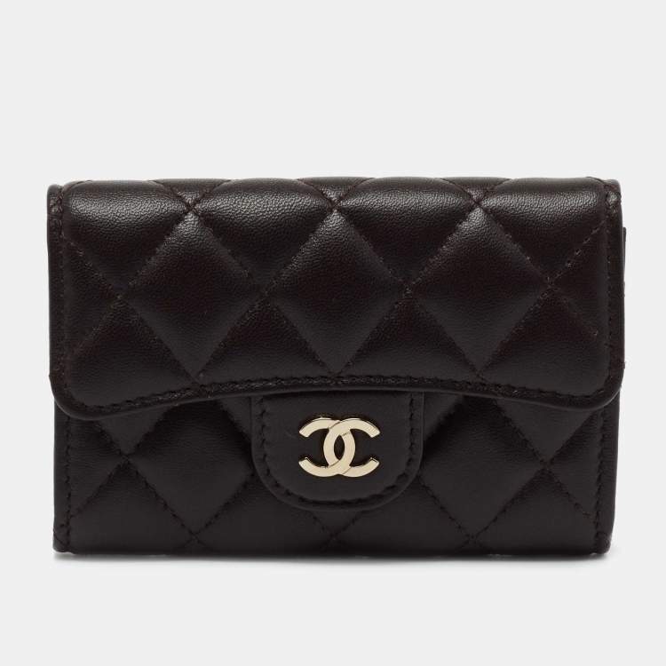 Pre Owned Chanel Dark Brown Quilted Leather CC Classic Flap Card Case