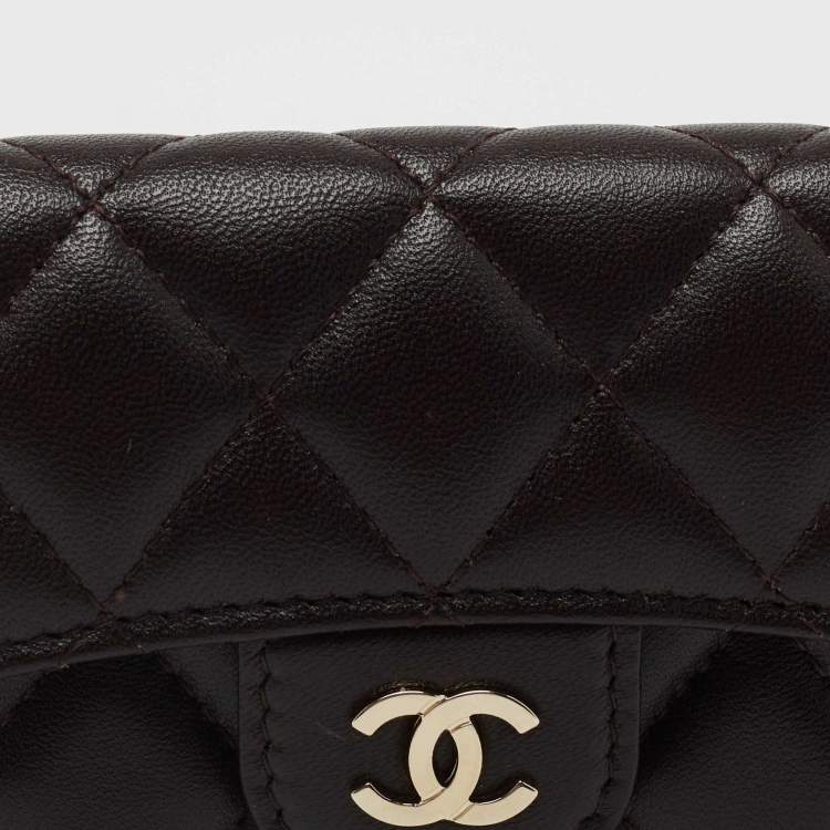 Pre Owned Chanel Dark Brown Quilted Leather CC Classic Flap Card Case