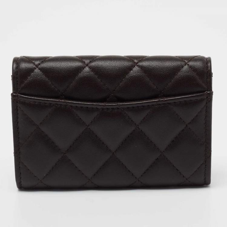 Pre Owned Chanel Dark Brown Quilted Leather CC Classic Flap Card Case