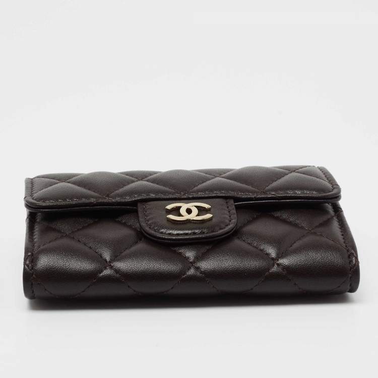 Pre Owned Chanel Dark Brown Quilted Leather CC Classic Flap Card Case