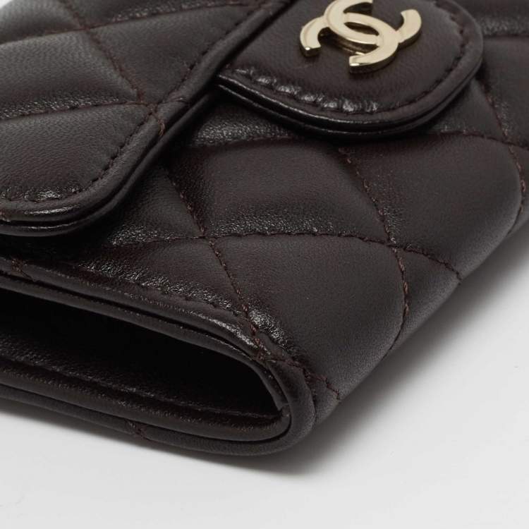 Pre Owned Chanel Dark Brown Quilted Leather CC Classic Flap Card Case