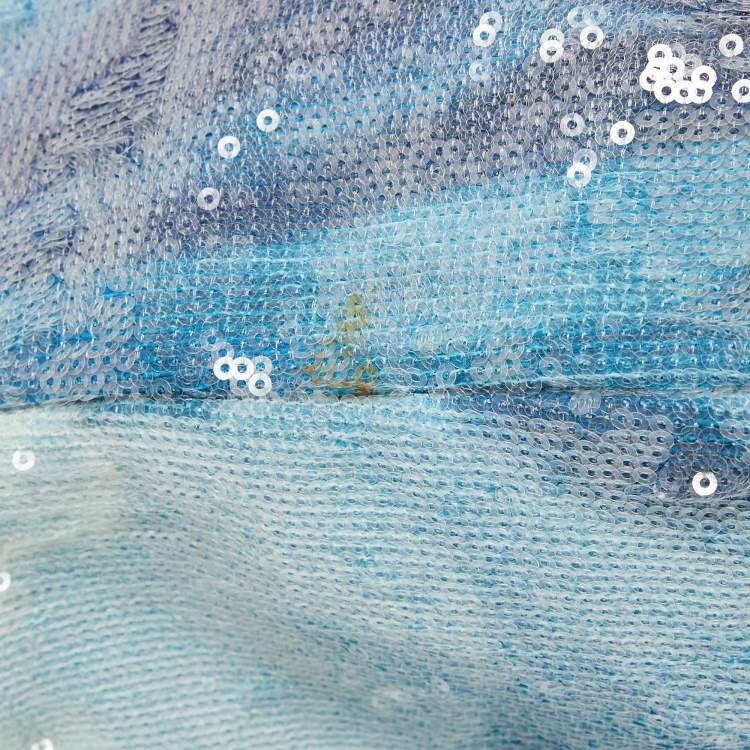 Pre Owned Chanel Blue Sequins Large Waterfall Flap Bag