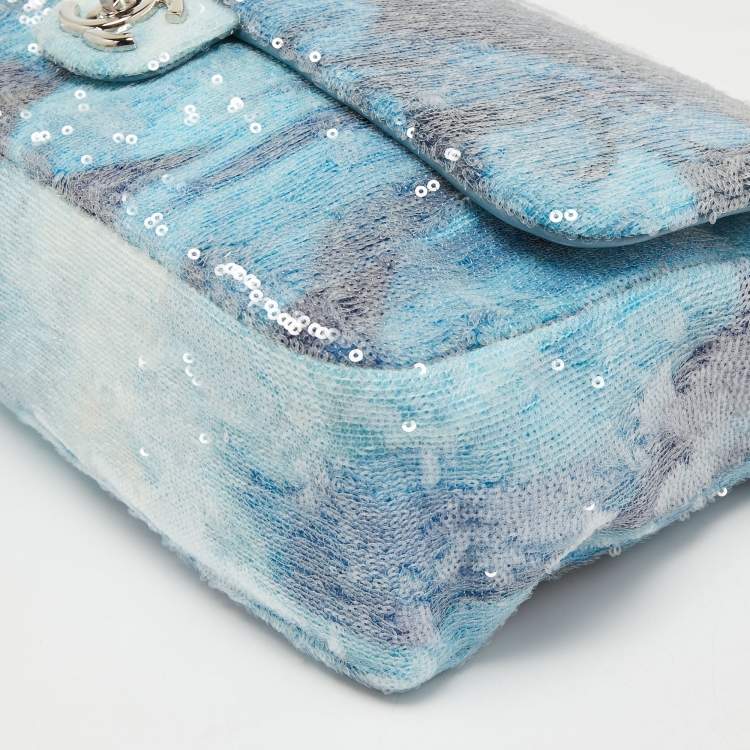 Pre Owned Chanel Blue Sequins Large Waterfall Flap Bag