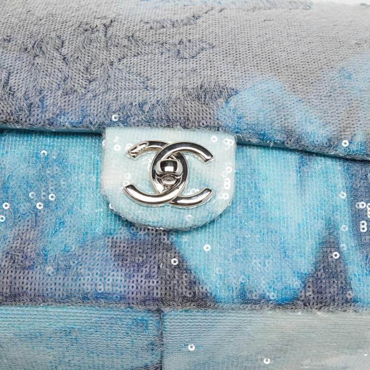 Pre Owned Chanel Blue Sequins Large Waterfall Flap Bag