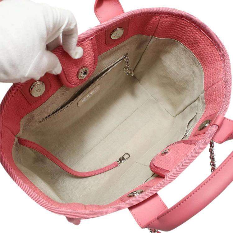 Pre Owned Chanel Pink Canvas Deauville Small Tote Bag