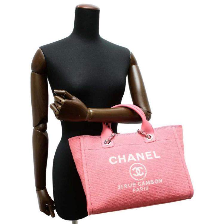 Pre Owned Chanel Pink Canvas Deauville Small Tote Bag