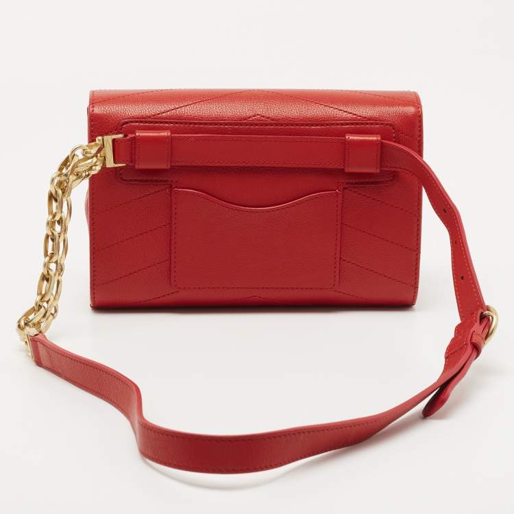 Pre Owned Chanel Red Chevron Leather Coco Waist Belt Bag