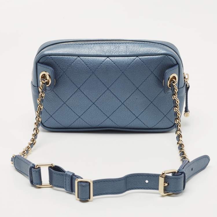 Pre Owned Chanel Metallic Blue Leather Casual Trip Waist Bag