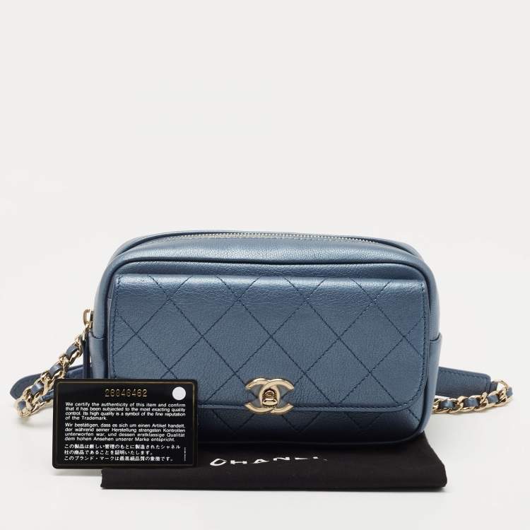 Pre Owned Chanel Metallic Blue Leather Casual Trip Waist Bag