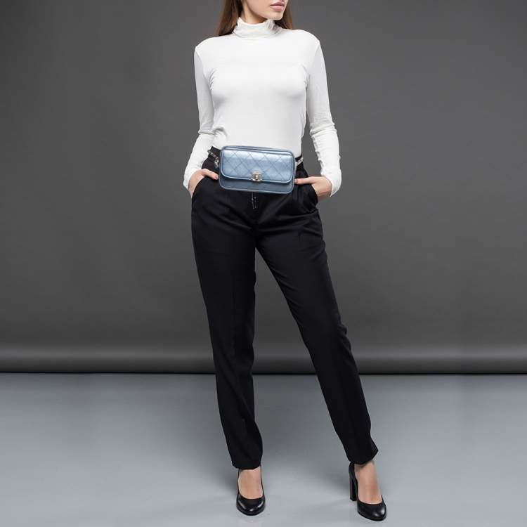 Pre Owned Chanel Metallic Blue Leather Casual Trip Waist Bag