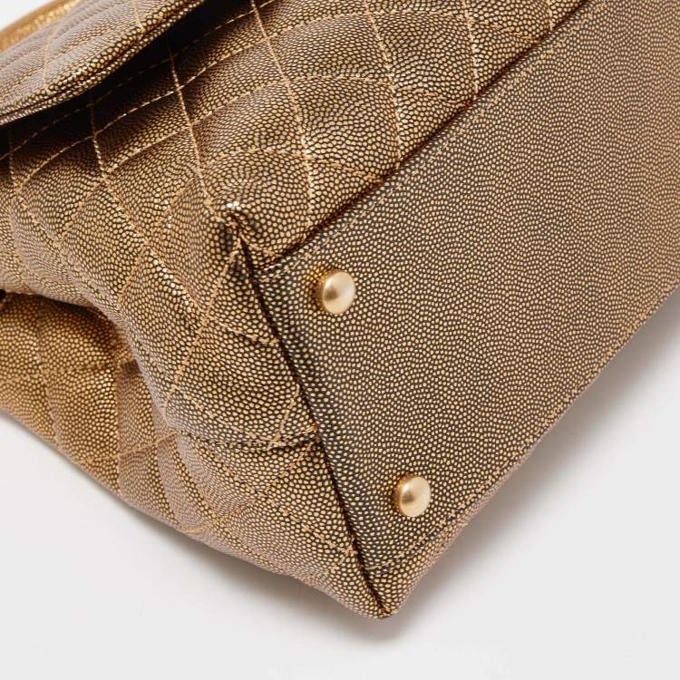 Pre Owned Chanel Gold Quilted Caviar Leather Small Coco Top Handle Bag