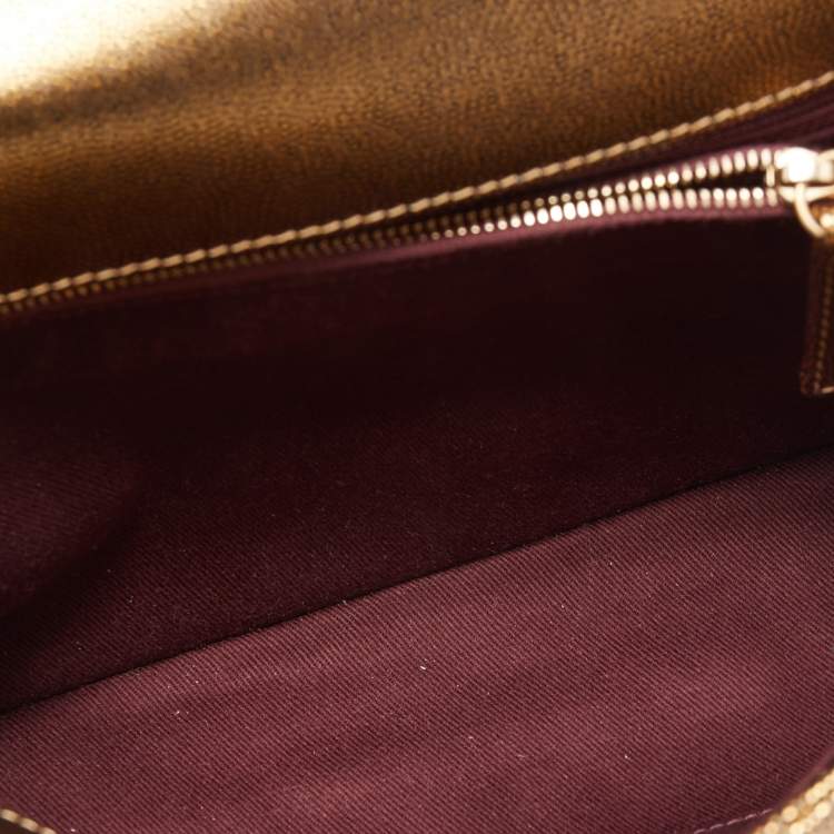 Pre Owned Chanel Gold Quilted Caviar Leather Small Coco Top Handle Bag