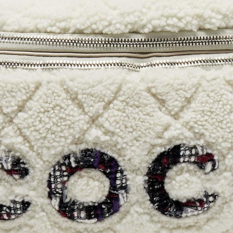 Pre Owned Chanel Off White Shearling and Tweed Coco Belt Bag