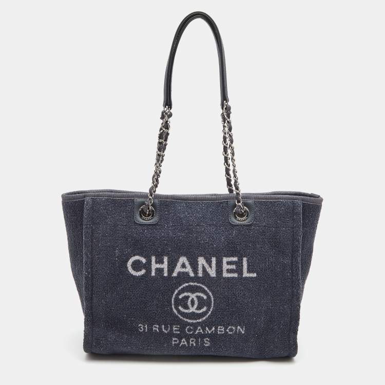 Chanel Navy Blue Tweed Medium Deauville Tote Chanel | The Luxury Closet