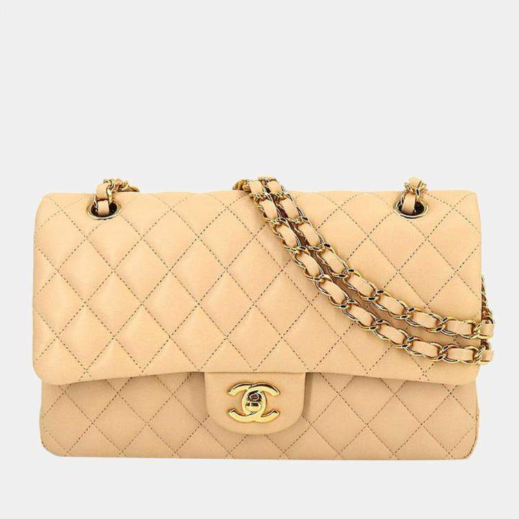 Chanel Beige Leather Small Classic Double Flap Shoulder Bag Chanel