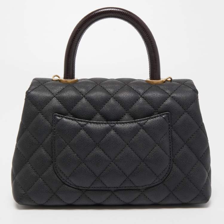 Pre Owned Chanel Black/Burgundy Quilted Caviar Leather Mini Coco Top Handle Bag