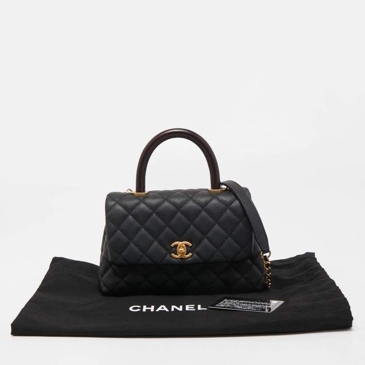 Pre Owned Chanel Black/Burgundy Quilted Caviar Leather Mini Coco Top Handle Bag