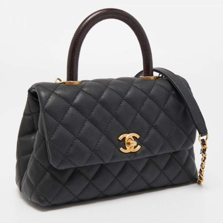 Pre Owned Chanel Black/Burgundy Quilted Caviar Leather Mini Coco Top Handle Bag
